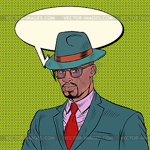 Элегантный ретро африканский бизнесмен Стильный мужчина в - изображение в векторном формате