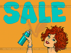 Woman graffiti sale. Business advertising. Beautifu - vector image