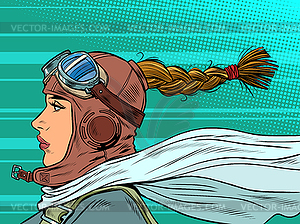 Retro female pilot with scarf. military aviation. - vector clipart