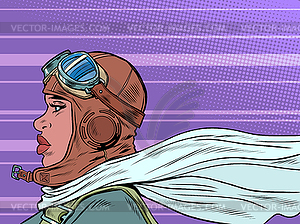 Retro female pilot with scarf. military aviation. - vector clip art