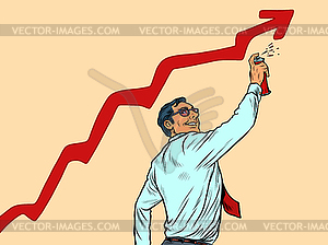 Businessman draws graffiti sales growth graph. - vector image