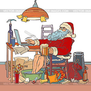 Santa Claus online remote work in quarantine - vector clipart