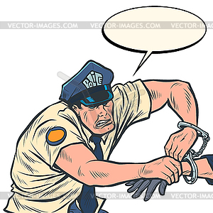 Policeman puts handcuffs, arrest - vector image