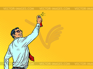 Businessman draws graffiti spray paint can. Street - vector clipart