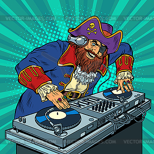 Pirate Music concept dj on vinyl turntables. concer - vector clipart