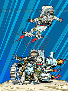 Astronauts on space transport. Flying and riding - royalty-free vector image