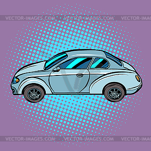 Passenger car on pop art background. Automobile - vector clip art