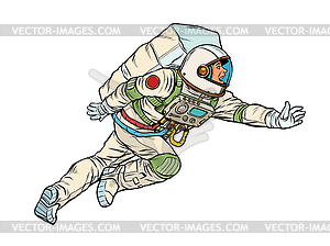 Happy astronaut flies in weightlessness, . cosmos - royalty-free vector clipart