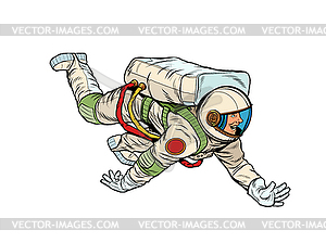 Happy astronaut flies in weightlessness, . cosmos - vector image