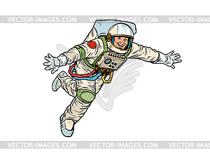 Happy astronaut flies in weightlessness, . cosmos - vector image