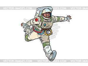 Happy astronaut flies in weightlessness, . cosmos - vector clipart