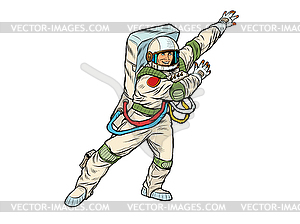 Happy astronaut flies in weightlessness, . cosmos - vector clip art