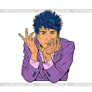 Brooding handsome young man, fashionable hairstyle - vector image