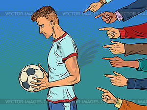 Sad football player with ball. Sports team - vector image