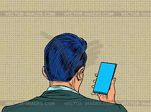 Male businessman with smartphone. Mobile Internet - vector image