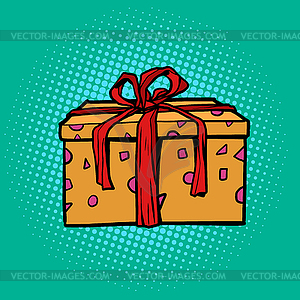 Gift box with red ribbon on pop art background. - vector EPS clipart