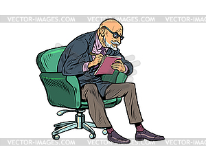 Elderly psychotherapist listens attentively and - vector clip art