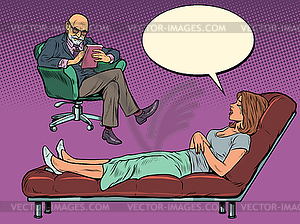 Male psychotherapist at psychotherapy session with - vector image