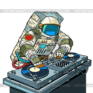 Dj on vinyl turntables. concert music performance - vector clipart