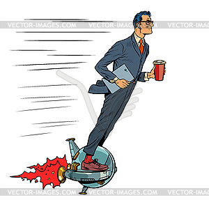 Futuristic businessman rides an electric unicycle, - vector image