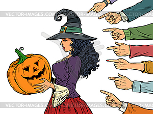 Witch woman with pumpkin halloween, seasonal - stock vector clipart