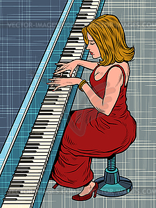 Woman plays piano. Music and creativity. Jazz or - vector image