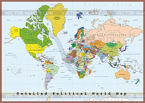 Detailed Political World Map - vector image