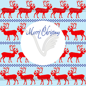 Greeting card Merry Christmas with reindeer ornament - vector clip art