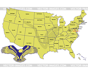 Карта США с государствами - иллюстрация в векторном формате