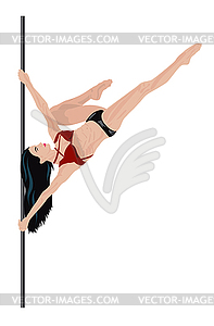 Girl is doing element in pole dance - vector clipart