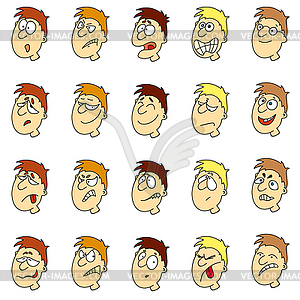 Emotions in cartoon faces - vector clipart