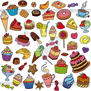 Набор различных сладостей - векторный эскиз