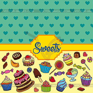 Set of different sweets. Sweets background - vector image