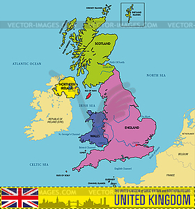 Political map of United Kingdom with regions and - vector clipart