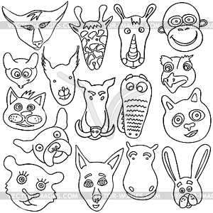 Set of doodle funny and cute animals - vector clipart