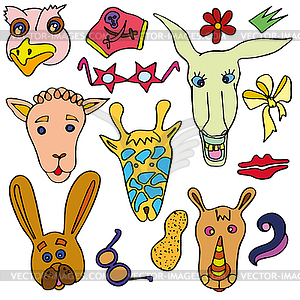 Set of doodle funny and cute animals - vector image