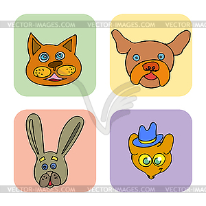 Set of doodle funny and cute animals - vector clipart