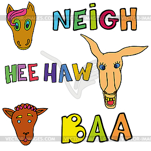 Set of doodle funny and cute animals - vector image