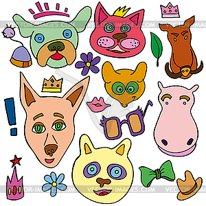 Set of doodle funny and cute animals - vector clipart