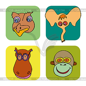 Set of doodle funny and cute animals - vector clipart