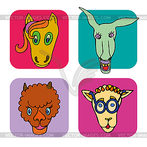 Set of doodle funny and cute animals - vector image