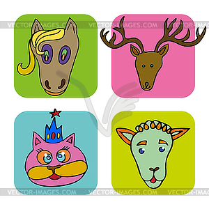 Set of doodle funny and cute animals - vector image