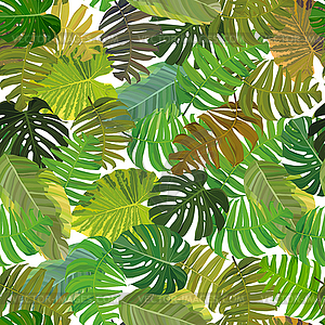 Seamless background with tropical leaves - vector clipart