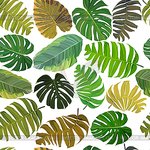 Бесшовный фон с тропическими листьями - клипарт в векторе / векторное изображение