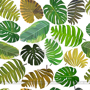 Seamless background with tropical leaves - vector clipart