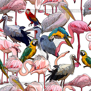 Seamless background with tropical birds - vector image