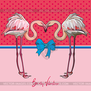 Postcard for Valentine`s Day with flamingos - vector clip art