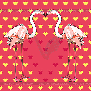 Postcard for Valentine`s Day with flamingos - vector image