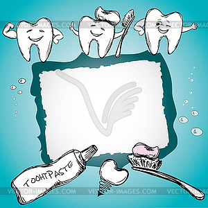 Frame With Healthy Teeth Toothpaste Toothbrush Vector Clipart