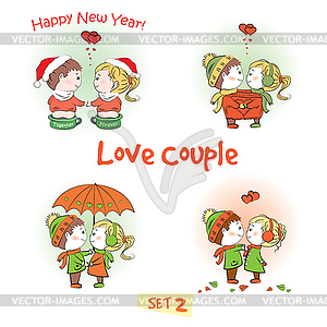 Set Love Couple Cute Boy And Girl Together Vector Clip Art